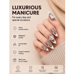 Grey‑Nude French Tip Rhinestone Press‑On Nails, Elegant Long Almond False Nails